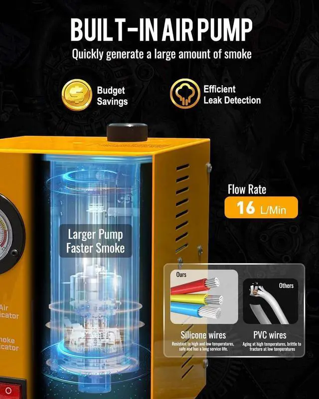 Alt view image 3 of 7 - Smoke Machine Automotive with Built-in Air Compressor, Professional Smoke Leak Detector for Car, Diagnostic Leak Tester Tools for EVAP, Vacuum, Fuel and More Leak Testing