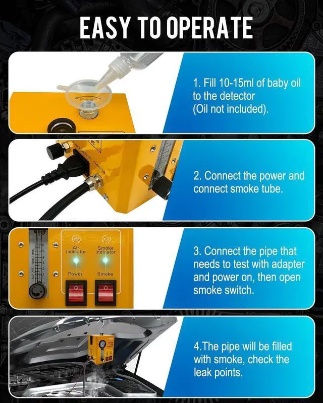 Alt view image 6 of 7 - Smoke Machine Automotive with Built-in Air Compressor, Professional Smoke Leak Detector for Car, Diagnostic Leak Tester Tools for EVAP, Vacuum, Fuel and More Leak Testing