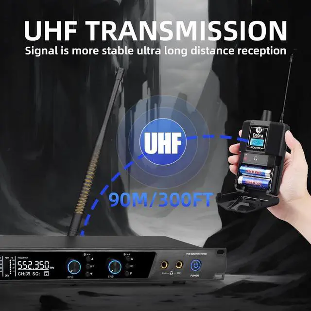 Alt view image 3 of 7 - Audio PRO ER-202 UHF Dual Channel Wireless in Ear Monitor System with Monitoring Type for Stage, Receiver for Studio, Guitar, Band Performance (2 Bodypacks with Transmitter)