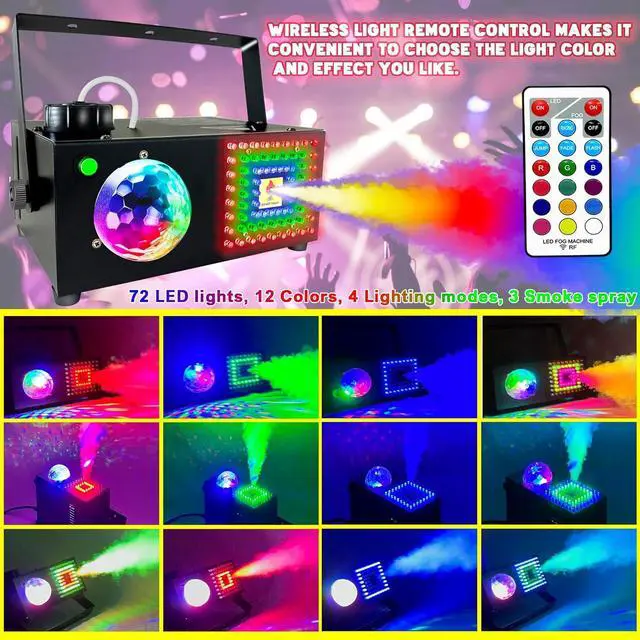 Alt view image 2 of 6 - Smoke Machine, Fog Machine with Disco Ball Upward Spray,72 LED Lights, 600W and 2000 CFM Spray, Remote Control, Perfect for Outdoor Halloween, Christmas, DJ Stage Effect, A-Square+Ball