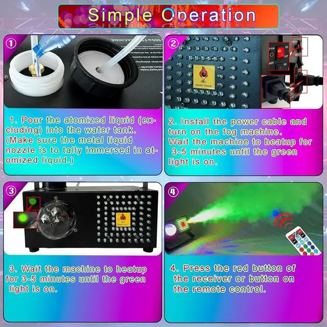 Alt view image 4 of 6 - Smoke Machine, Fog Machine with Disco Ball Upward Spray,72 LED Lights, 600W and 2000 CFM Spray, Remote Control, Perfect for Outdoor Halloween, Christmas, DJ Stage Effect, A-Square+Ball