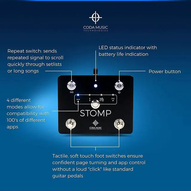 Alt view image 3 of 7 - STOMP Bluetooth Page Turner for Ipad & Tablets, Hands-Free Wireless Page Turner, Bluetooth Page Turner Pedal Compatible with IOS, Kindle Fire, iPhone, iPad, Mac and Android (Black)