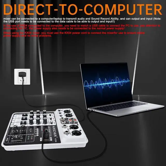 Alt view image 5 of 7 - Professional DJ audio mixer, 4-channel DJ mixer, Bluetooth sound mixer, supports USB/MP3/BT computer input, 48V phantom power stereo studio audio mixer suitable for DJ studio streaming recording