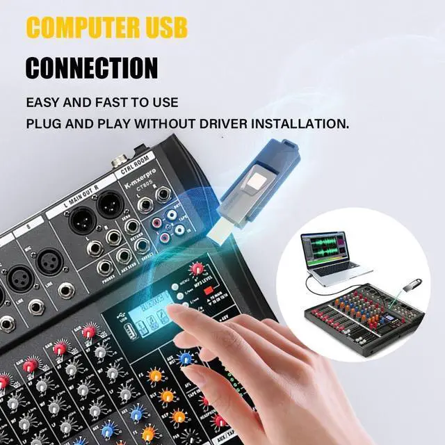 Alt view image 4 of 7 - 8 Channel Professional Audio Mixer Console Sound Board with 48V Phantom Power,USB Audio Interface for Live Show,Streaming Recording Music Stage Karaoke