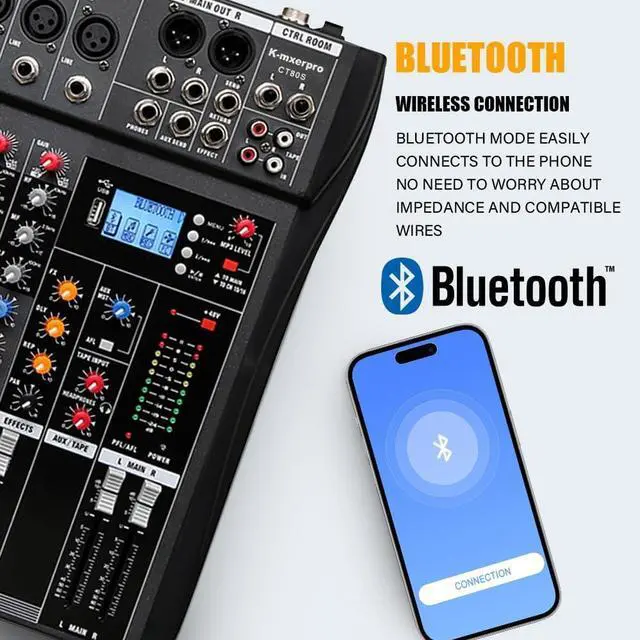 Alt view image 5 of 7 - 8 Channel Professional Audio Mixer Console Sound Board with 48V Phantom Power,USB Audio Interface for Live Show,Streaming Recording Music Stage Karaoke