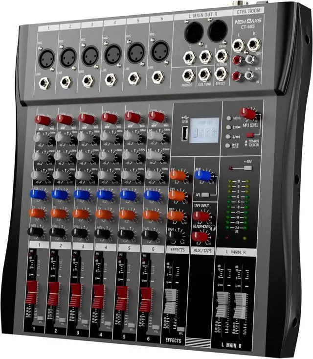 Main image of Professional DJ Audio Mixer -  6 Channel DJ Bluetooth Controller Sound Mixer,USB Interface,6 XLR Mic/Line Input,AUX,FX Processor MP3 Player,+48V Phantom For Karaoke Studio Streaming Recording