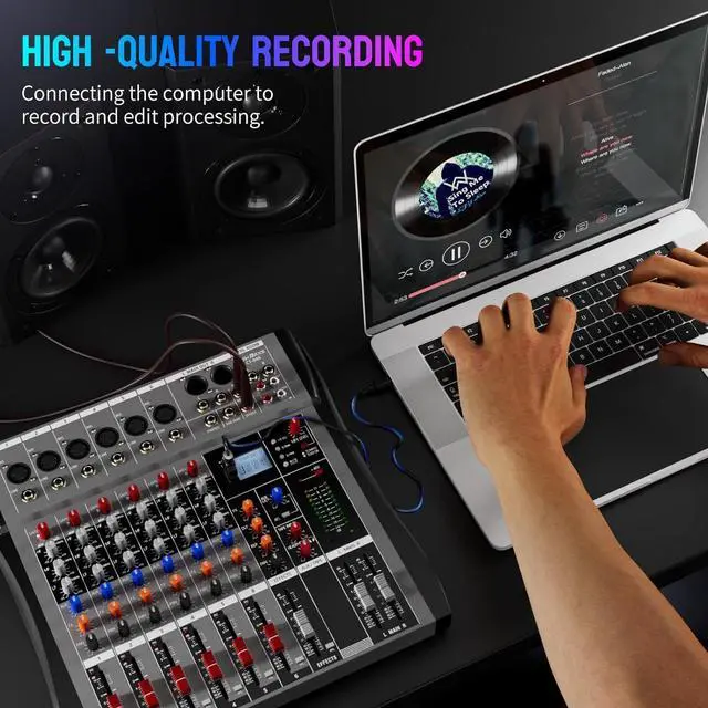 Alt view image 3 of 7 - Professional DJ Audio Mixer -  6 Channel DJ Bluetooth Controller Sound Mixer,USB Interface,6 XLR Mic/Line Input,AUX,FX Processor MP3 Player,+48V Phantom For Karaoke Studio Streaming Recording