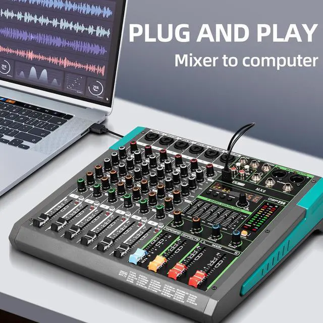 Alt view image 3 of 7 - MX6 6 Channel Sound Mixer Audio Mixing Console 48V 256DSP Professional USB PC Play Record Podcast Live Broadcast (US MX6)