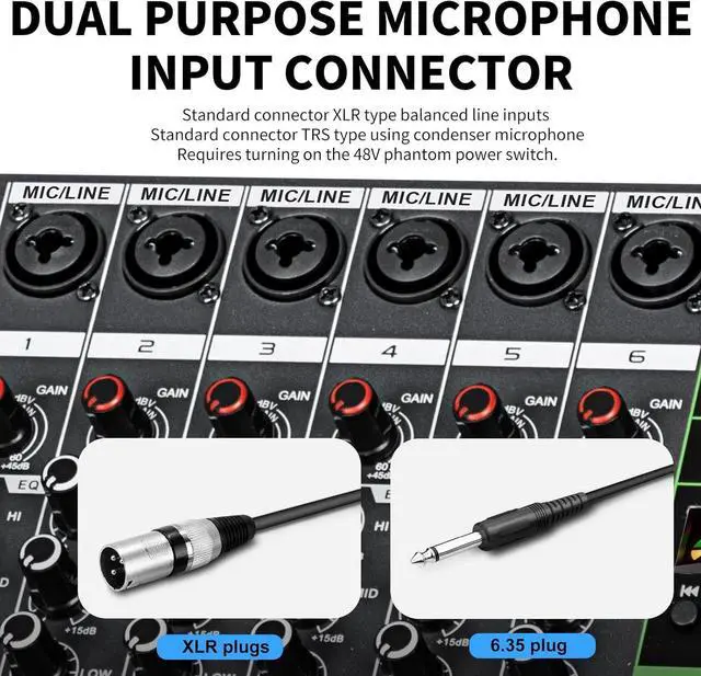 Alt view image 4 of 7 - MX6 6 Channel Sound Mixer Audio Mixing Console 48V 256DSP Professional USB PC Play Record Podcast Live Broadcast (US MX6)