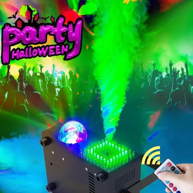 Alt view image 5 of 6 - Smoke Machine, Fog Machine with Disco Ball Upward Spray,72 LED Lights, 600W and 2000 CFM Spray, Remote Control, Perfect for Outdoor Halloween, Christmas, DJ Stage Effect, A-Square+Ball