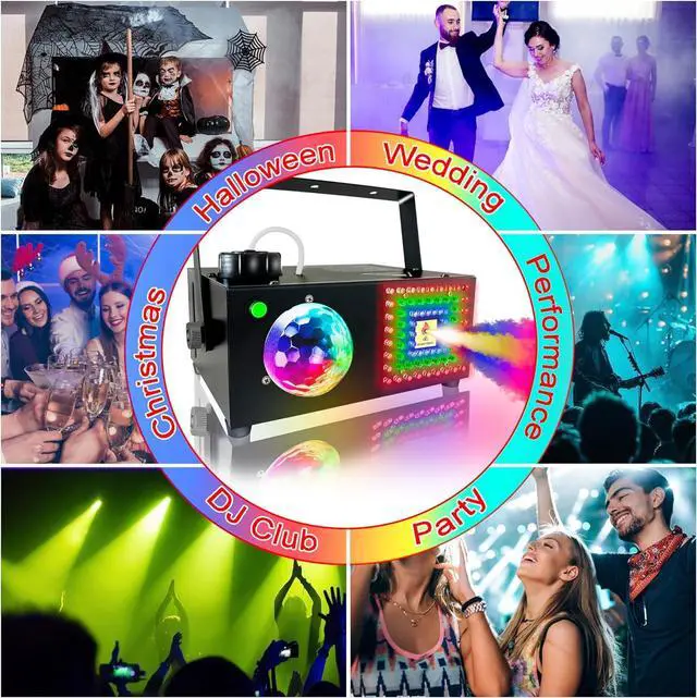 Alt view image 6 of 6 - Smoke Machine, Fog Machine with Disco Ball Upward Spray,72 LED Lights, 600W and 2000 CFM Spray, Remote Control, Perfect for Outdoor Halloween, Christmas, DJ Stage Effect, A-Square+Ball