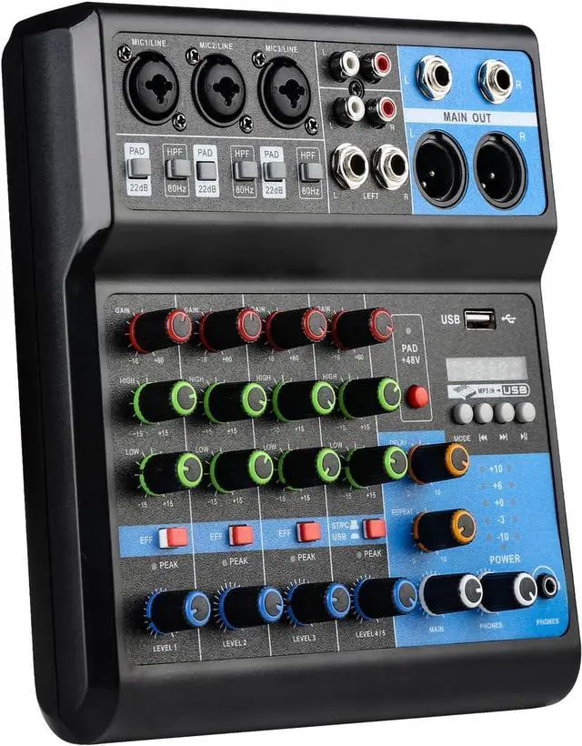 Main image of Dj Mixers 5 Channel Audio Mixer Sound Board with Bluetooth, Usb Audio Interface with 48V Phantom Power Sounds Mixer Board with FX Reverb Delay Effect for Streaming