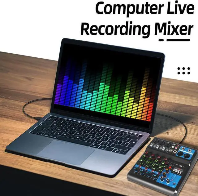 Alt view image 4 of 7 - Dj Mixers 5 Channel Audio Mixer Sound Board with Bluetooth, Usb Audio Interface with 48V Phantom Power Sounds Mixer Board with FX Reverb Delay Effect for Streaming