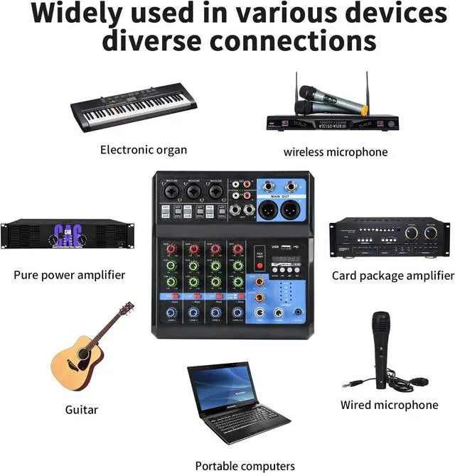 Alt view image 5 of 7 - Dj Mixers 5 Channel Audio Mixer Sound Board with Bluetooth, Usb Audio Interface with 48V Phantom Power Sounds Mixer Board with FX Reverb Delay Effect for Streaming