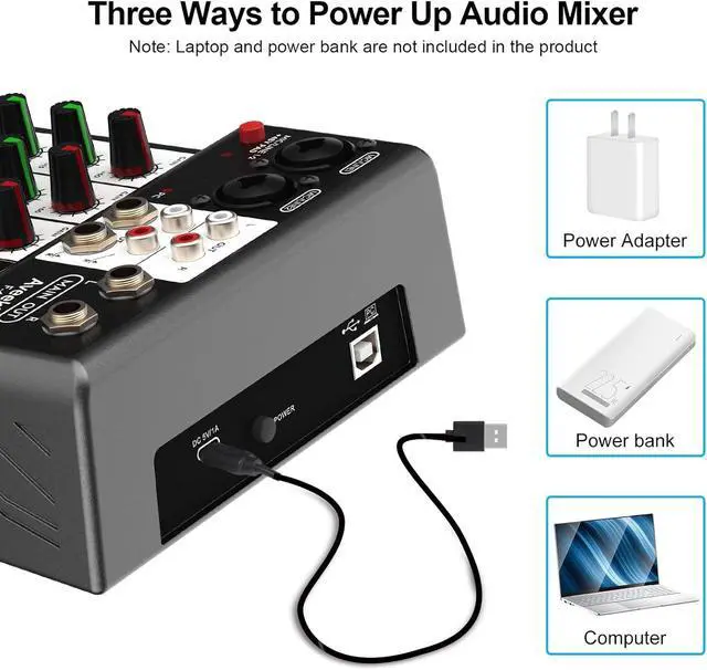 Alt view image 7 of 7 - Professional Audio Mixer, Sound Board Mixing Console with 4 Channel Digital USB Bluetooth Echo Delay Effect, Input 48V Phantom Power Stereo DJ Mixers for Recording, Live Streaming, Podcasting