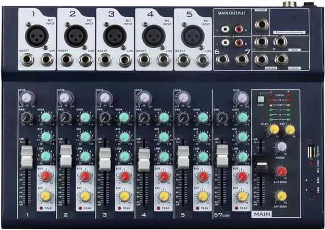 Main image of Professional Mixer | 7-Channel 2-Bus Mixer/w USB Audio Interface for Recording DJ Stage Karaoke Music Application