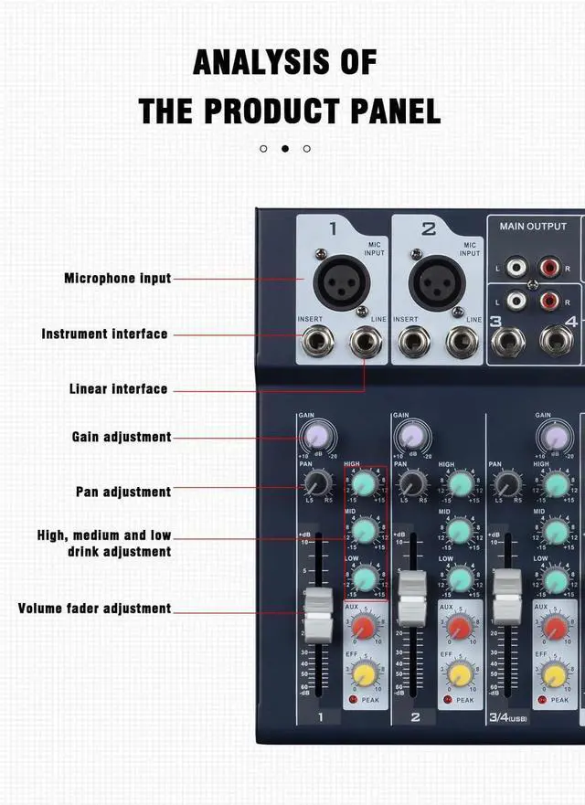 Alt view image 6 of 7 - Professional Mixer | 7-Channel 2-Bus Mixer/w USB Audio Interface for Recording DJ Stage Karaoke Music Application