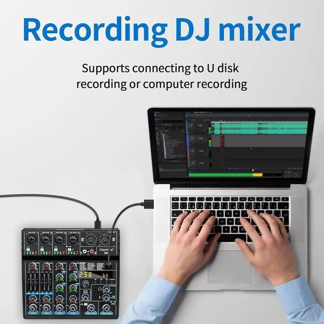 Alt view image 5 of 7 - M6 6 channel DJ mixer Portable Bluetooth MP3 Sound Mixing Console Built-in 256 digital effects with 48V Phantom Power, USB interface for computer recording Live Streaming,Podcasting,Karaok