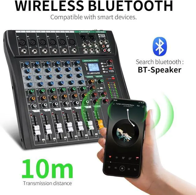 Alt view image 4 of 7 - Audio Mixer Sound Board Console 6 Channel for Recording Controller Audio Interface PC USB Bluetooth with Digital Effect 48V Phantom Power Input CT60