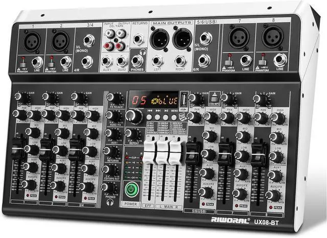 Main image of 8 Channel Audio Mixer DJ Mixer Sound Board Console 16 Dsp USB Audio Interface MP3 Input +48V Phantom Bluetooth Studio Mixer Audio For Karaoke Streaming Recording