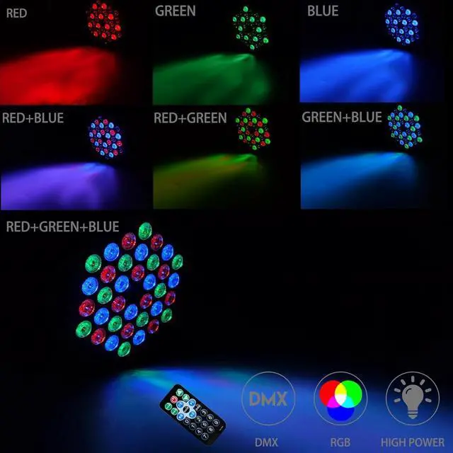 Alt view image 2 of 7 - 36 LED Stage Lights, Par Light with Remote & DMX Controlled Sound Activated Uplights for Events Wedding Birthday Christmas Music Show Dance Party DJ Lighting, 4 Pack