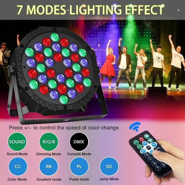 Alt view image 3 of 7 - 36 LED Stage Lights, Par Light with Remote & DMX Controlled Sound Activated Uplights for Events Wedding Birthday Christmas Music Show Dance Party DJ Lighting, 4 Pack