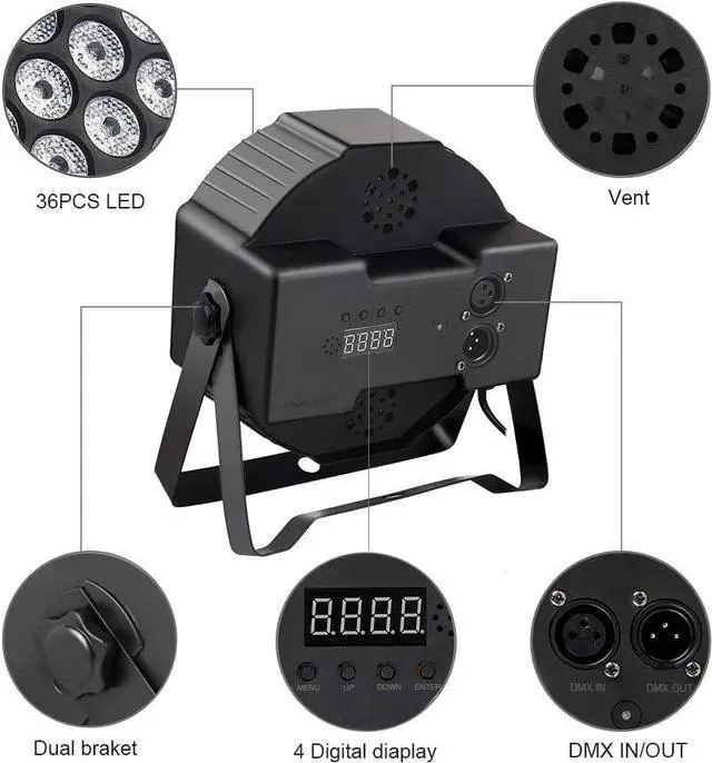 Alt view image 7 of 7 - Par Lights 6 Pack, RGB 36LEDs Stage Light Sound Activated DMX Control, 7 Lighting Modes with Remote Control for Festival DJ Party Club KTV Disco6 Pack