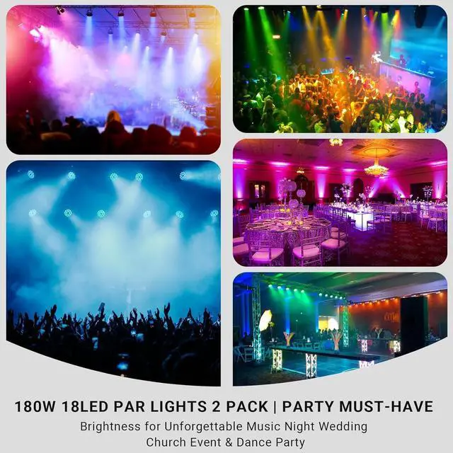 Alt view image 6 of 7 - 180W RGBA LED Par Lights - Remote & DMX Control - Sound Activated Master Slave - Uplights for Events Wedding Party Music Show Church Stage Band Performance - 2Pack