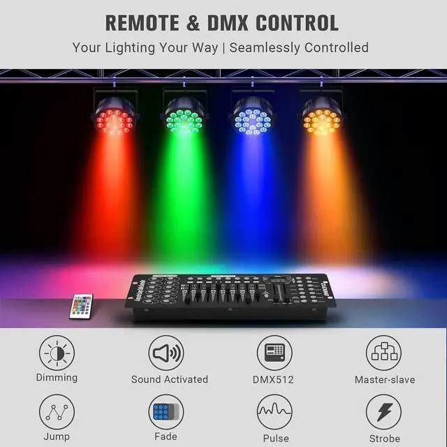 Alt view image 4 of 7 - 180W RGBA LED Par Lights - Remote & DMX Control - Sound Activated Master Slave - Uplights for Events Wedding Party Music Show Church Stage Band Performance - 2Pack