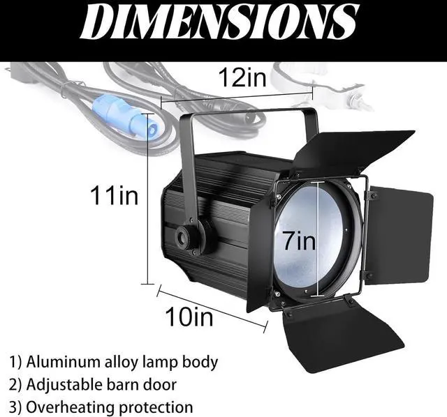 Alt view image 5 of 7 - COB Stage Lights with Barn Doors, COB Par Lights 200W LED 3500~7500K Warm White & White, DMX512 Master-Slave Sound DJ Lights Spotlight Fresnel for Church Concert Wedding