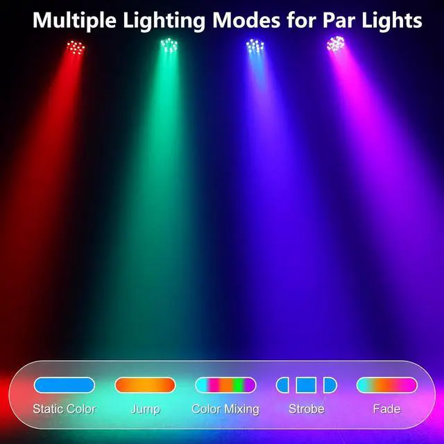 Alt view image 4 of 7 - 36 LED Stage Lights, Corded RGB Par Lights, 4/7 CH DMX Par Can, LED Stage Par with Sound Activated & DMX 512, Uplights for Wedding, Club, Event, Party, 4 Pack