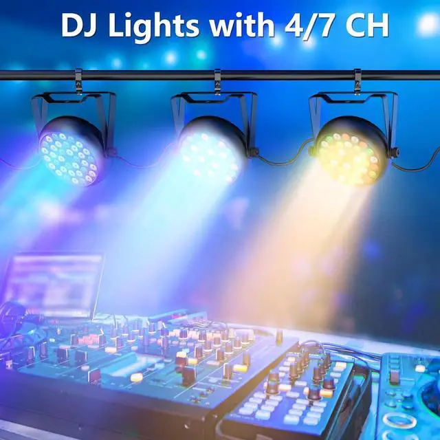 Alt view image 5 of 7 - 36 LED Stage Lights, Corded RGB Par Lights, 4/7 CH DMX Par Can, LED Stage Par with Sound Activated & DMX 512, Uplights for Wedding, Club, Event, Party, 4 Pack