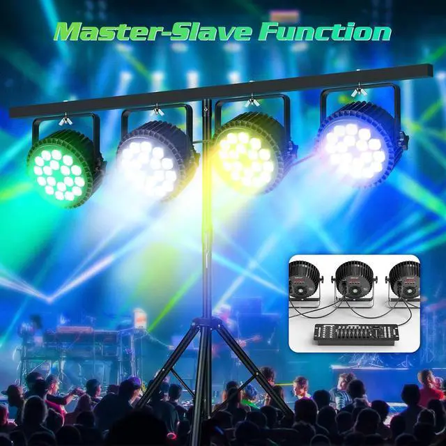 Alt view image 5 of 7 - Par Lights LED Stage Lights,  12Wx18 RGBW Uplight Stage Lighting Effect by DMX and Sound Activated Control Wash Light for Wedding Parties Church Club DJ Live Show