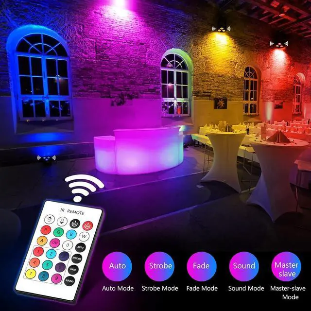Alt view image 3 of 7 - Battery Powered Stage Par Lights -  Rechargeable Par Lights 2 Pack with 4IN1 RGBW Full Color LED Remote DMX Control Wireless Uplights for Event DJ Live Show Wedding Party Church Stage Lighting