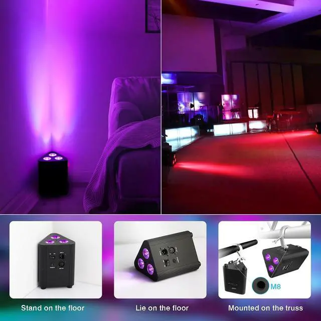 Alt view image 6 of 7 - Battery Powered Stage Par Lights -  Rechargeable Par Lights 2 Pack with 4IN1 RGBW Full Color LED Remote DMX Control Wireless Uplights for Event DJ Live Show Wedding Party Church Stage Lighting