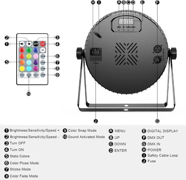 Alt view image 4 of 7 - LED Stage Par Light 2Pack- 180W 18LEDs RGBA Color Mixing - DMX & Remote Control - Sound Activated Smooth Dimming Uplights for Events DJ Party Church Wedding Live Show Club Band