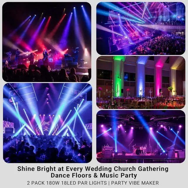 Alt view image 6 of 7 - LED Stage Par Light 2Pack- 180W 18LEDs RGBA Color Mixing - DMX & Remote Control - Sound Activated Smooth Dimming Uplights for Events DJ Party Church Wedding Live Show Club Band