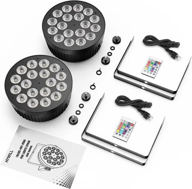 Alt view image 7 of 7 - LED Stage Par Light 2Pack- 180W 18LEDs RGBA Color Mixing - DMX & Remote Control - Sound Activated Smooth Dimming Uplights for Events DJ Party Church Wedding Live Show Club Band