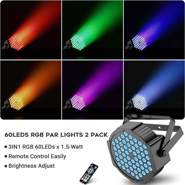 Alt view image 4 of 7 - RGB LED Par Stage Lights: 90W Brightness Adjustable - Remote DMX Control - Sound Activated Music Sync - Par Can Lights Great for DJ Wedding Party Church Mobile Gig Show Club Band Performance - 2 Pack