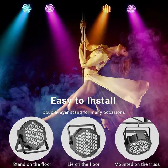 Alt view image 6 of 7 - RGB LED Par Stage Lights: 90W Brightness Adjustable - Remote DMX Control - Sound Activated Music Sync - Par Can Lights Great for DJ Wedding Party Church Mobile Gig Show Club Band Performance - 2 Pack