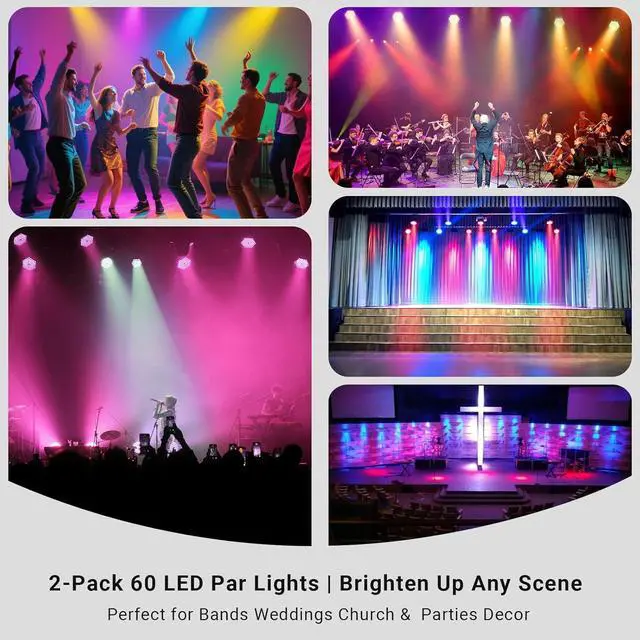 Alt view image 7 of 7 - RGB LED Par Stage Lights: 90W Brightness Adjustable - Remote DMX Control - Sound Activated Music Sync - Par Can Lights Great for DJ Wedding Party Church Mobile Gig Show Club Band Performance - 2 Pack