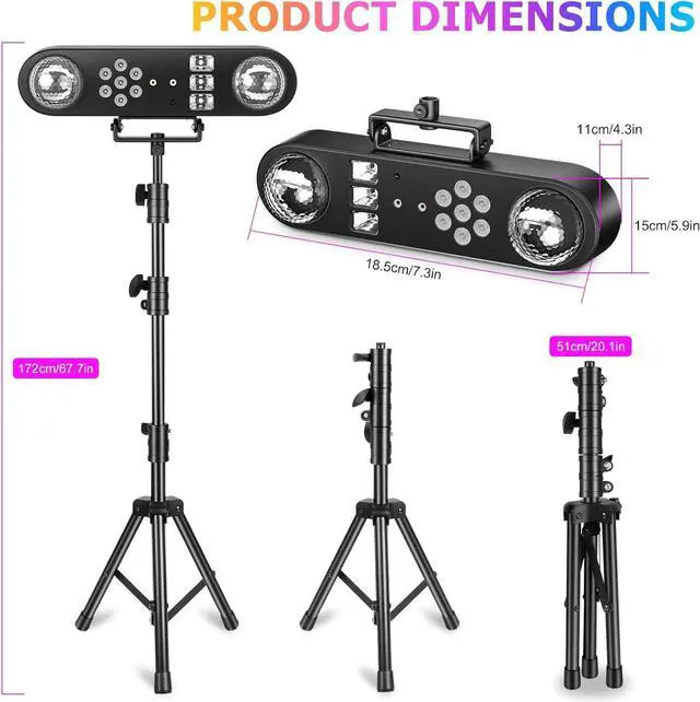 Alt view image 5 of 7 - DJ Lights with Stand,5 in 1 Dj Lights for Parties Disco Ball Stage Party Light Set with Sound Activated Control, UV,Strobe, Dyeing, Led Par Light and Pattern Lighting for Bar Wedding Christmas-1PC