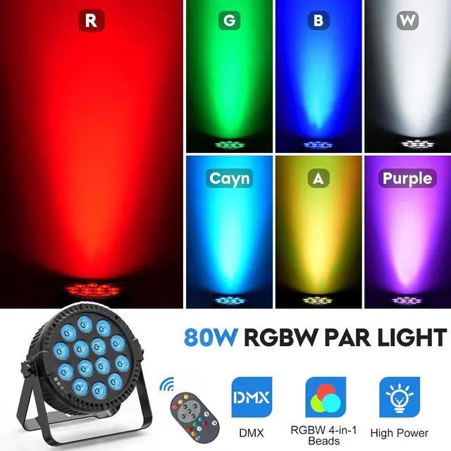 Alt view image 2 of 7 - RGBW 4-in-1 LED Par Lights, 80W Stage Lights with 0-100% Dimmer Professional DMX Control Sound Activated Auto,  Stage Uplighting for Events DJ Disco Wedding Party 8Packs