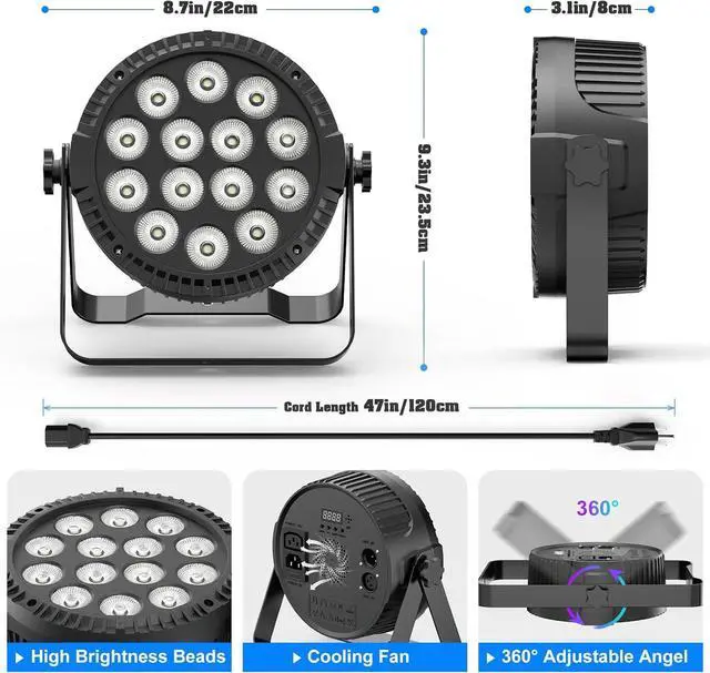 Alt view image 3 of 7 - RGBW 4-in-1 LED Par Lights, 80W Stage Lights with 0-100% Dimmer Professional DMX Control Sound Activated Auto,  Stage Uplighting for Events DJ Disco Wedding Party 8Packs