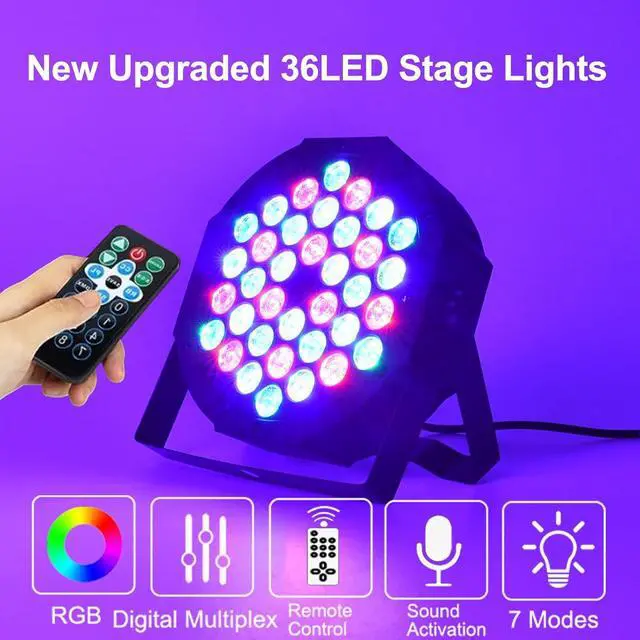 Alt view image 4 of 7 - Stage Lights DJ Lights 36LED Par Lights - 4 Pack RGB Party Lights Uplights with Sound Activated Remote Control Stage Lighting for Disco Wedding Club Ba Christmas Party Lighting Outdoor