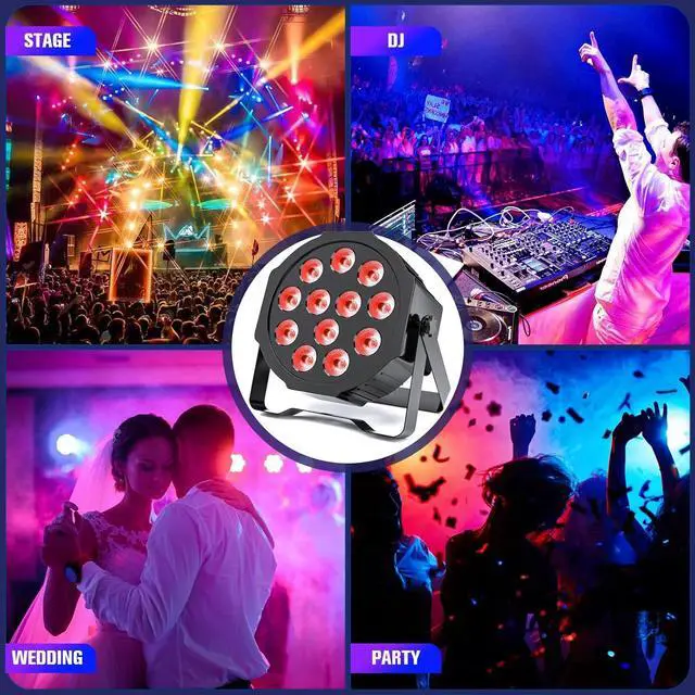 Alt view image 6 of 6 - Rechargeable Par Lights Uplights RGBWA+UV 6-in-1 LED Battery Powered Stage Lights with Remote & DMX Control, Sound Activated for Festivals, Weddings, Bars, Churches, DJ