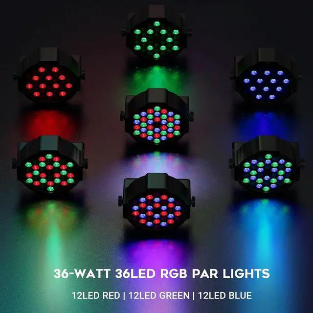 Alt view image 4 of 7 - Stage Par Lights Battery Powered - RGB 36W Rechargeable Par Light 2 Pack Sound Activated Auto Play by Remote DMX Control Uplights for Event Wedding Birthday Party Church Dance Show Stage Lighting