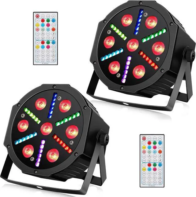 Main image of LED Par Stage Lights 2Pack - RGBW DJ Par Light with Color Mixing Strobe Sound Activated by Remote and DMX Control for Wedding Church Birthday Party Band Events Club