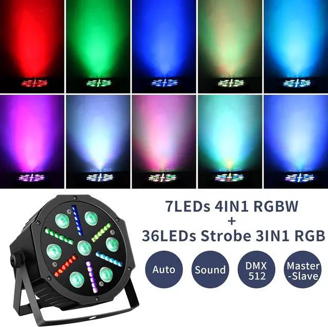 Alt view image 2 of 7 - LED Par Stage Lights 2Pack - RGBW DJ Par Light with Color Mixing Strobe Sound Activated by Remote and DMX Control for Wedding Church Birthday Party Band Events Club
