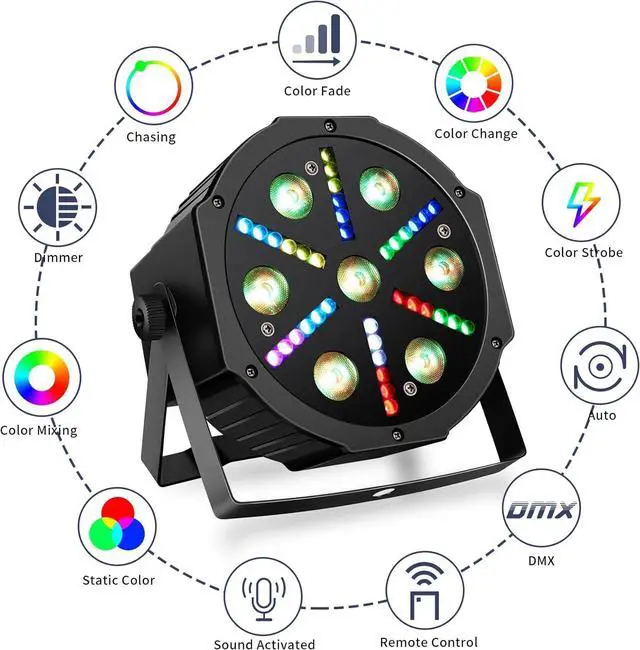 Alt view image 4 of 7 - LED Par Stage Lights 2Pack - RGBW DJ Par Light with Color Mixing Strobe Sound Activated by Remote and DMX Control for Wedding Church Birthday Party Band Events Club